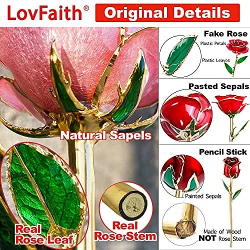 LovFaith 24K Gold Dipped Rose with Crystal Vase | Real Rose, Gold Plating, Elegant Gift for Her (70-120 chars) thumbnail 3
