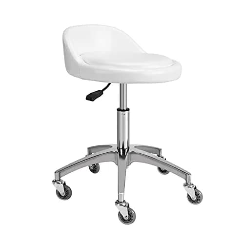 McDooFly White Heavy Duty Salon Stool with Back Support | 400lb Capacity, Adjustable Height, 17" Wide Seat thumbnail 2