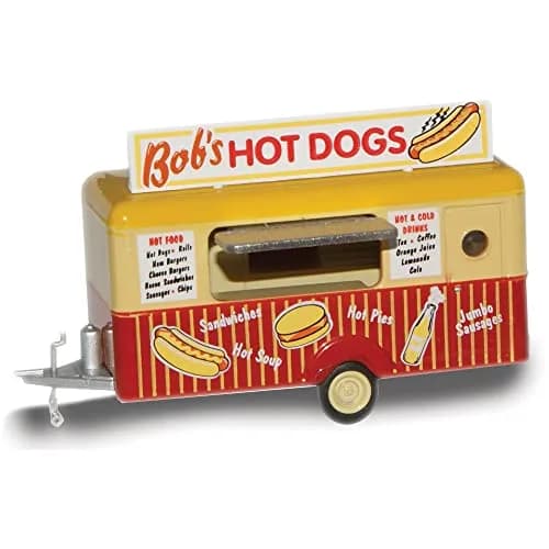 Oxford Diecast Bob's Hot Dogs Mobile Food Trailer 1:87 Scale Diecast Model | HO Food Vehicle, Yellow thumbnail 1