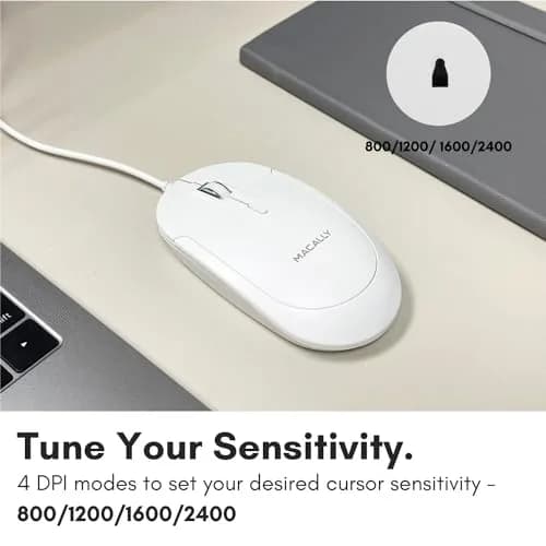 Macally Wired USB C Mouse for Mac & PC | Silent, Reliable, 4 DPI Modes, 5FT USB-C Cable thumbnail 4