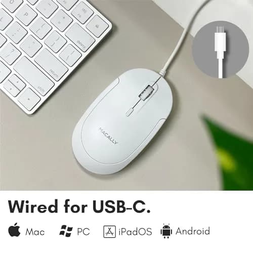 Macally Wired USB C Mouse for Mac & PC | Silent, Reliable, 4 DPI Modes, 5FT USB-C Cable thumbnail 2