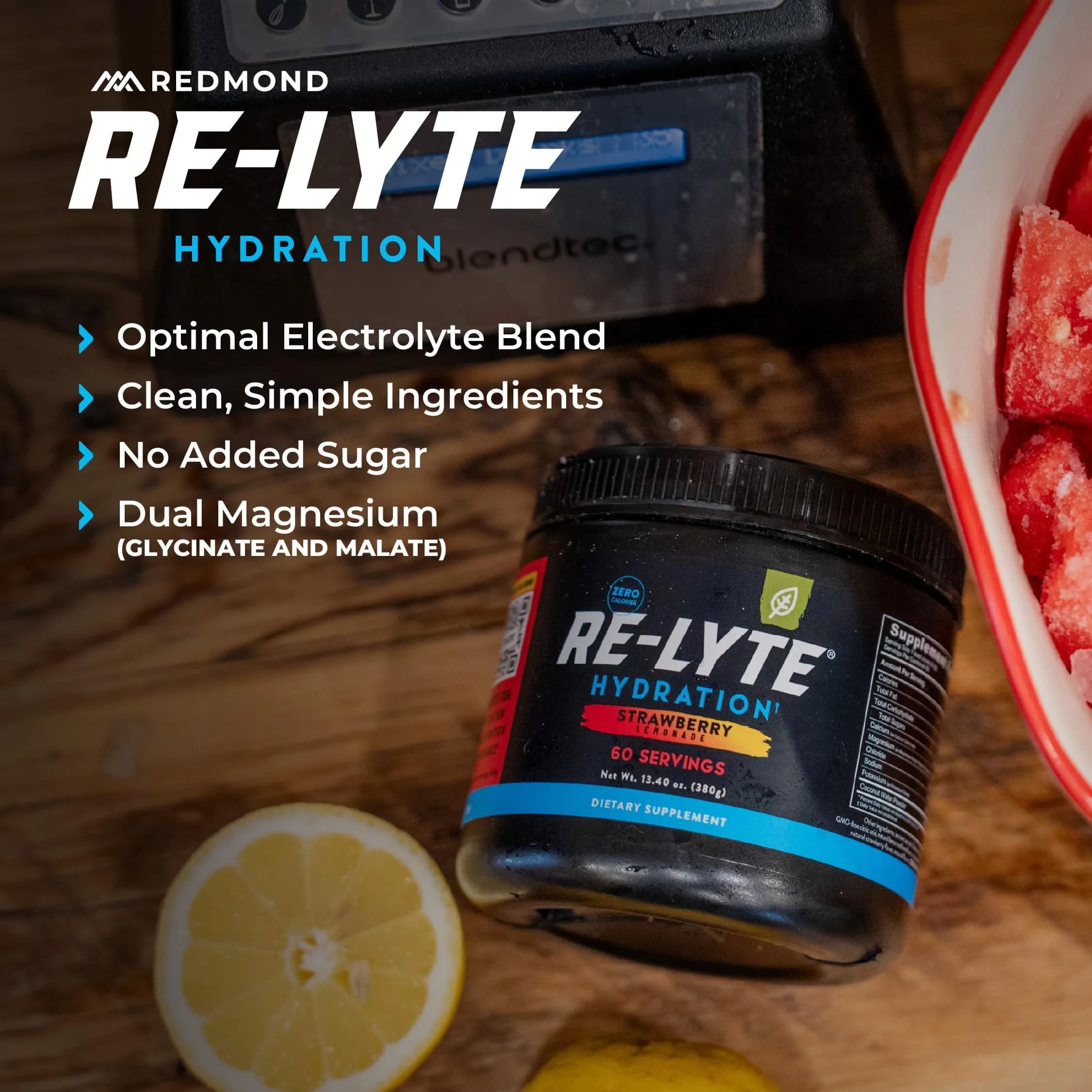 REDMOND Re-Lyte Hydration Electrolyte Powder Mix Strawberry Lemonade Flavor | 60 Servings - view 4
