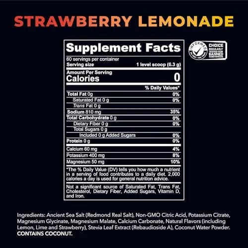 REDMOND Re-Lyte Sugar Free Electrolyte Powder Mix Strawberry Lemonade 60 Servings | Hydration with 60+ Trace Minerals thumbnail 3