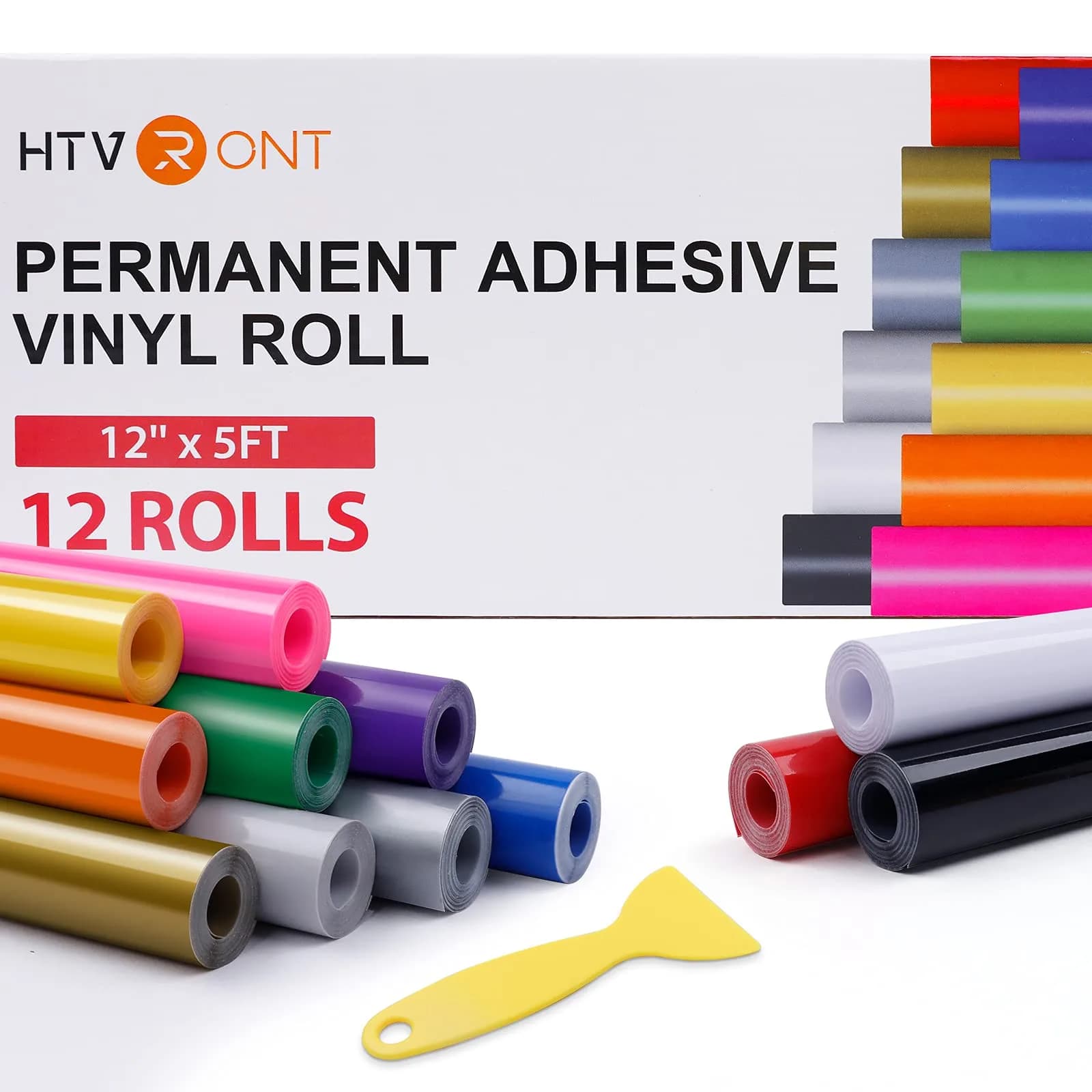 HTVRONT Permanent Vinyl Roll 12 Pack 12" x 5FT | Waterproof Craft & Sign Vinyl - main product image