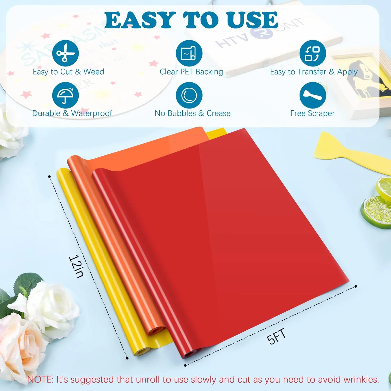 HTVRONT Permanent Vinyl Roll 12 Pack 12" x 5FT | Waterproof Craft & Sign Vinyl - view 3
