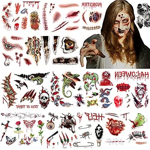 Adonisaon Day of the Dead Temporary Tattoos | Halloween Face & Body Stickers, 12 Sheets, Waterproof, Non-Toxic thumbnail 1