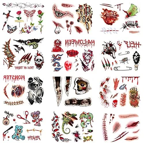 Adonisaon Day of the Dead Temporary Tattoos | Halloween Face & Body Stickers, 12 Sheets, Waterproof, Non-Toxic thumbnail 3