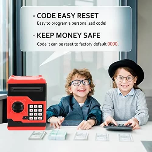 Vcertcpl Mini ATM Coin Bank Money Saving Box with Password | Kids Safe Money Jar for Boys Girls (Red+Black) thumbnail 2
