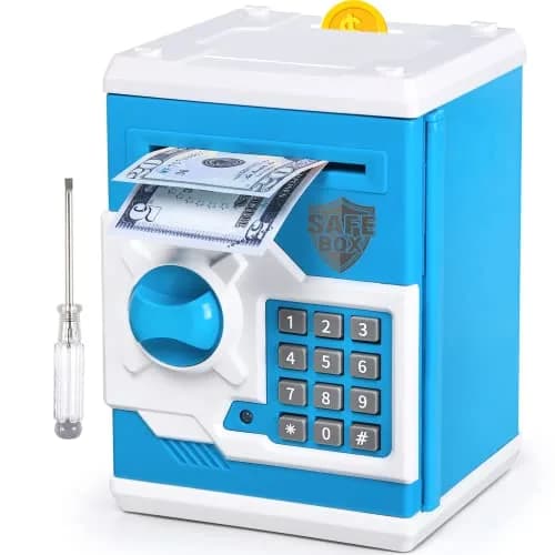Vcertcpl ATM Piggy Bank for Boys Girls | Safe Coin Bank with Password, Large Capacity, Blue thumbnail 1