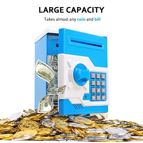 Vcertcpl ATM Piggy Bank for Boys Girls | Safe Coin Bank with Password, Large Capacity, Blue thumbnail 4
