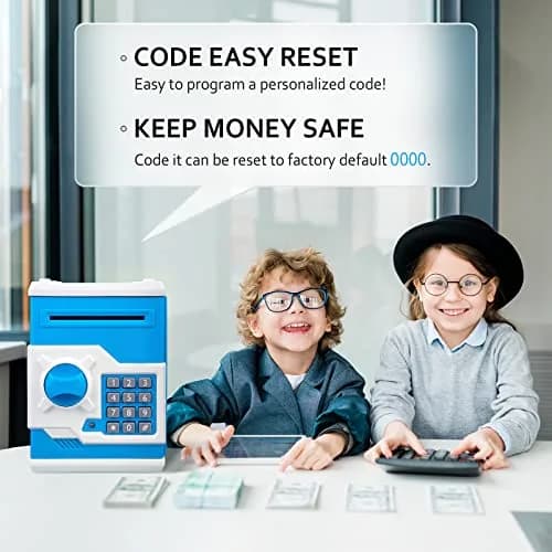 Vcertcpl ATM Piggy Bank for Boys Girls | Safe Coin Bank with Password, Large Capacity, Blue thumbnail 2