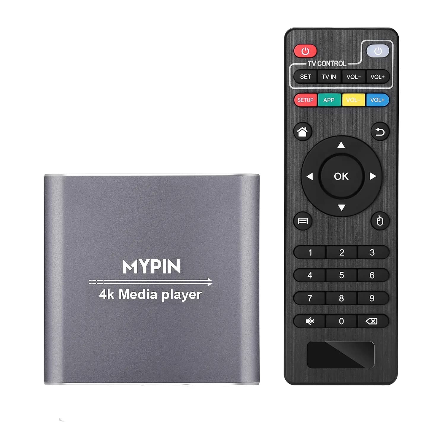 MYPIN 4K Media Player with Remote Control | HDMI up to 7.1 Surround Sound — Grey
