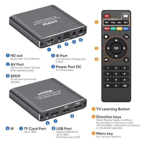 MYPIN 4K Media Player with Remote Control | HDMI up to 7.1 Surround Sound thumbnail 3