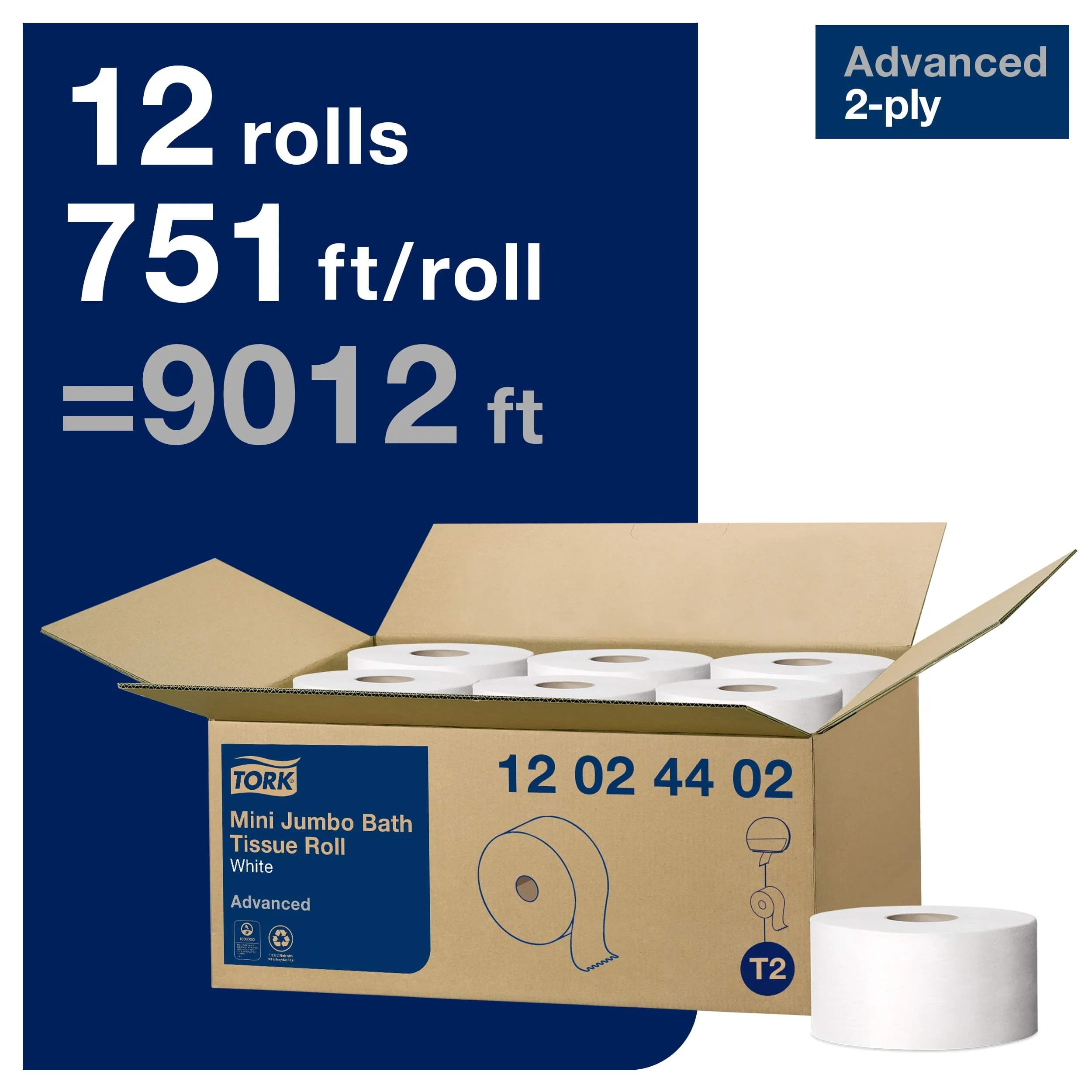Tork Matic Advanced Paper Hand Towel Roll H1 (6 Rolls, 700ft Each) & Tork Mini Jumbo Toilet Paper Roll T2 (12 Rolls, 751ft Each) | USA Import - view 6
