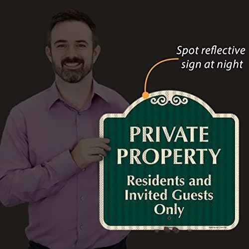 SmartSign 18" x 18" Residents and Invited Guests Designer Sign, Green/Ivory | Reflective Aluminum Sign for Safety & Privacy thumbnail 4