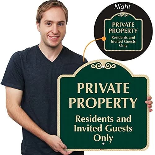 SmartSign 18" x 18" Residents and Invited Guests Designer Sign, Green/Ivory | Reflective Aluminum Sign for Safety & Privacy thumbnail 2