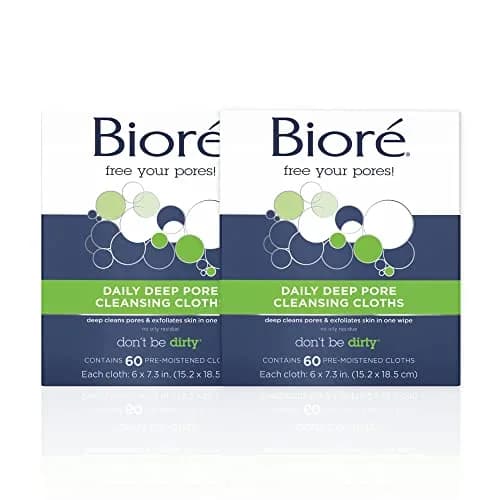Bioré Daily Make Up Removing Cloths, 60 Count (Pack of 2) | Hypoallergenic Deep Pore Cleansing Wipes thumbnail 1
