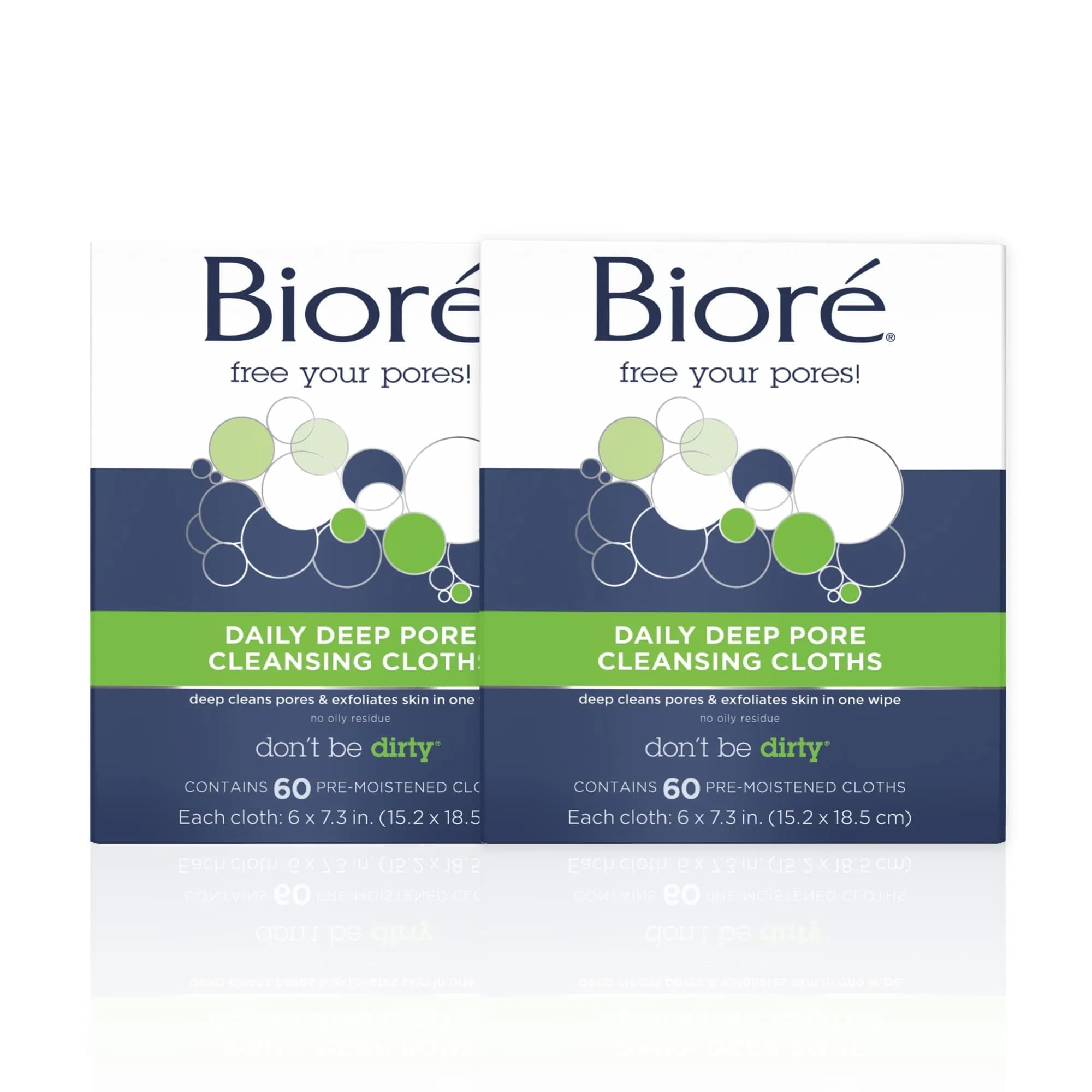 Bioré Daily Make Up Removing Cloths, 60 Count (Pack of 2) | Hypoallergenic Deep Pore Cleansing Wipes