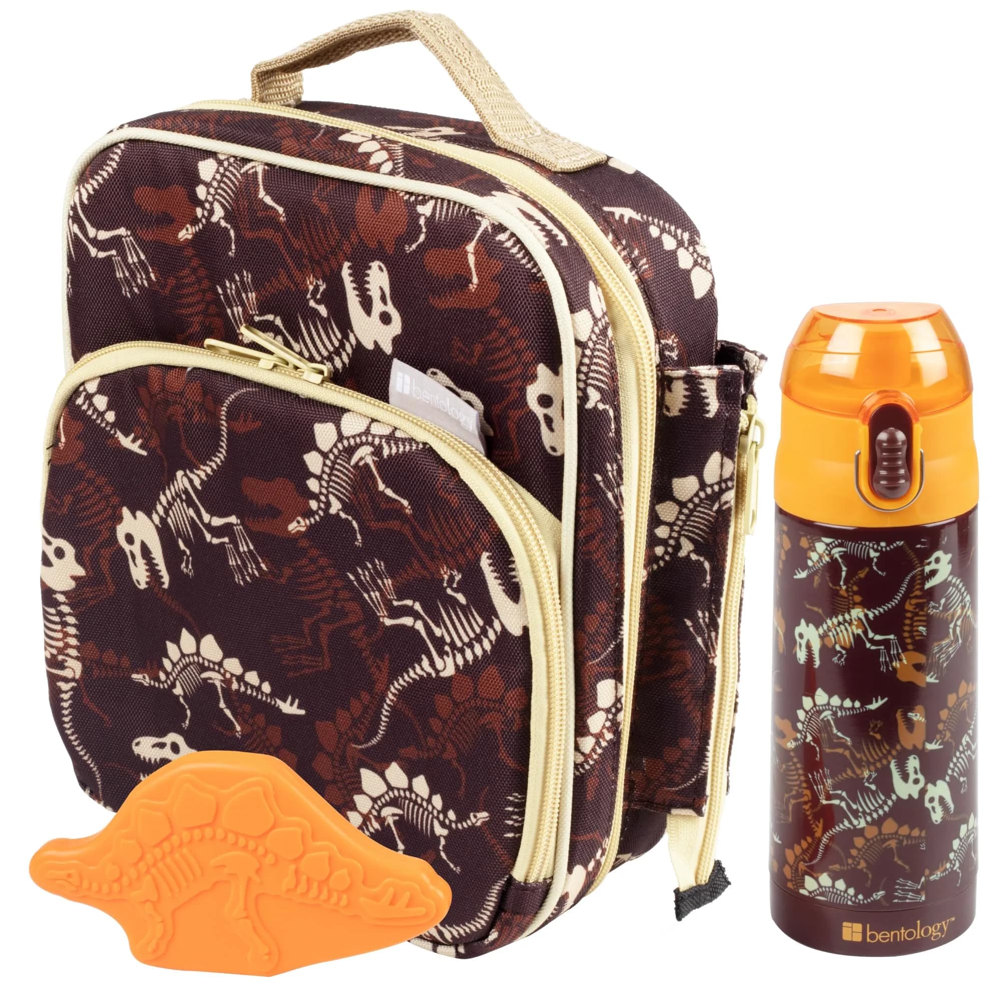 Bentology Kids Insulated Lunch Bag Set with Water Bottle and Hard Ice Pack - Dinosaur Theme, 10 x 8 x 3.5 inches — Dinosaur