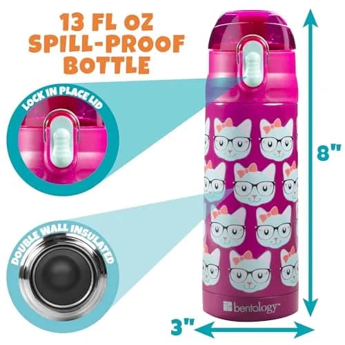 Bentology Kitty Cat Insulated Lunch Bag Set with Water Bottle & Ice Pack - 10 x 8 x 3.5 inches thumbnail 3