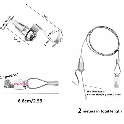 alblinsy 6.56 ft Picture Rail Hanging System | Stainless Steel Cable Wire with Adjustable Photo Hook for Wall Art Display thumbnail 2