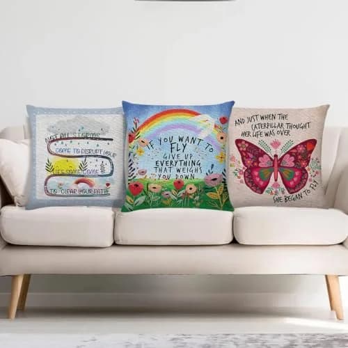Littlefa Inspiring Gifts Cute Colour Flower Rainbow Throw Pillow Cover | 18" x 18" | Emotional Comfort thumbnail 5
