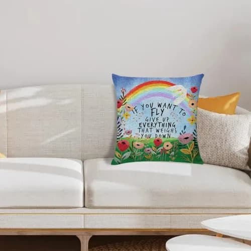 Littlefa Inspiring Gifts Cute Colour Flower Rainbow Throw Pillow Cover | 18" x 18" | Emotional Comfort thumbnail 3