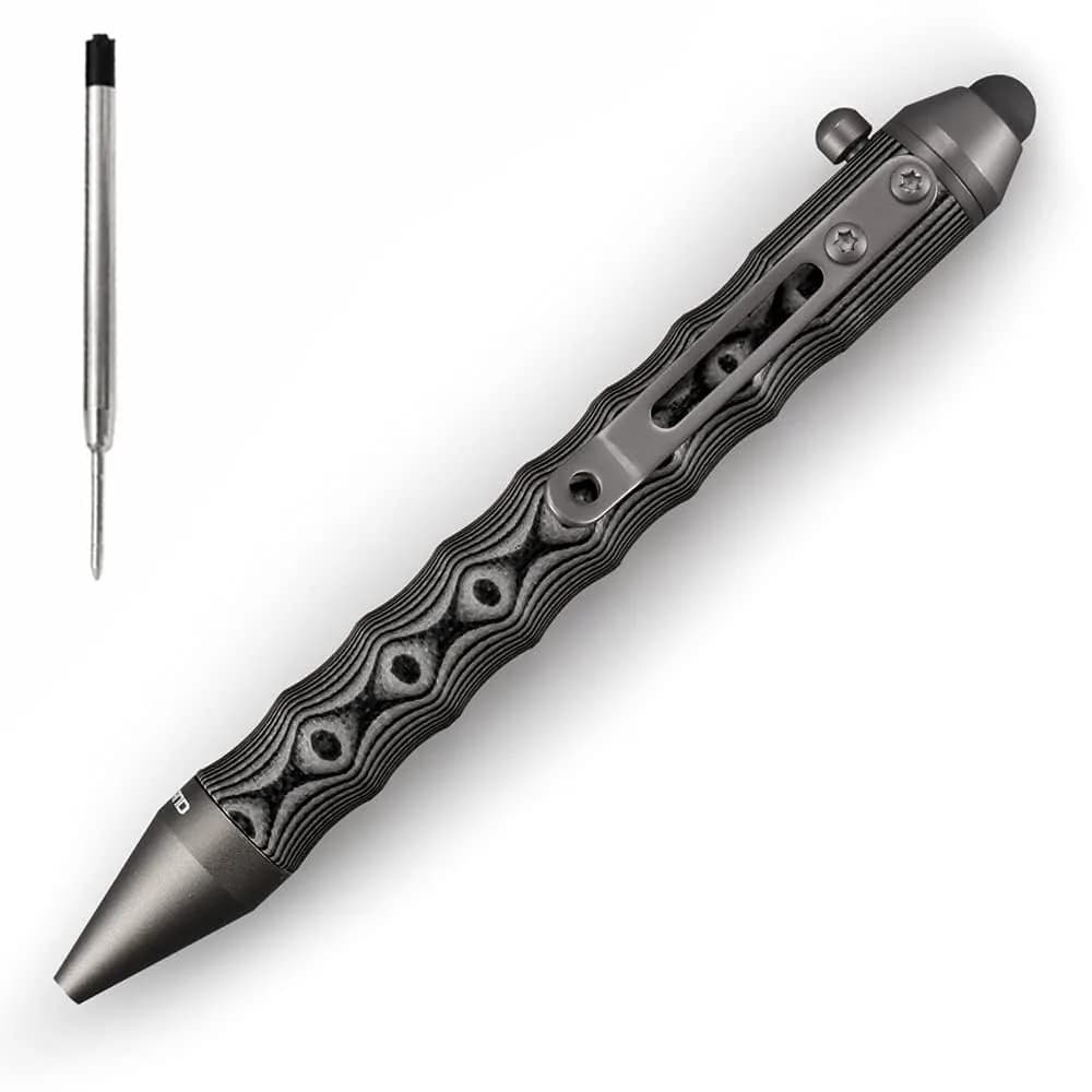 Cool Hand 4.5'' G10 EDC Ballpoint Ink Refillable Bolt Action Tactical Pens | Refillable, Compact & Ergonomic — Grey/Black