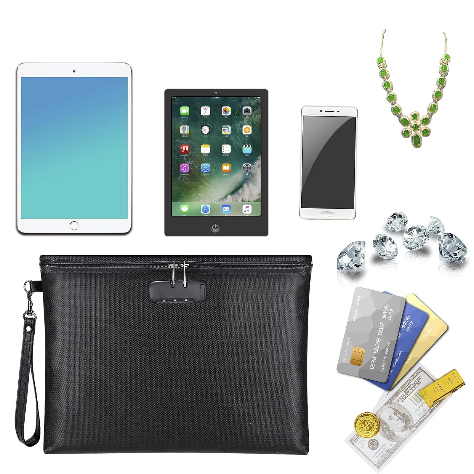 ZOOPIP Fireproof Document Bag with Lock, Waterproof Money Pouch 36.7cm x 25.9cm (14.3"x10.2") | SGS Certified Silicone Coated Fiberglass - view 5