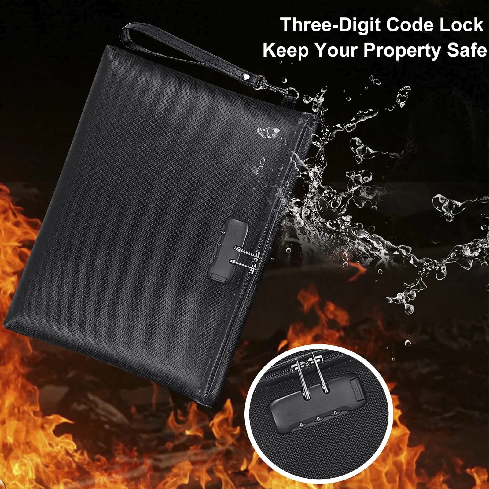 ZOOPIP Fireproof Document Bag with Lock, Waterproof Money Pouch 36.7cm x 25.9cm (14.3"x10.2") | SGS Certified Silicone Coated Fiberglass - view 3