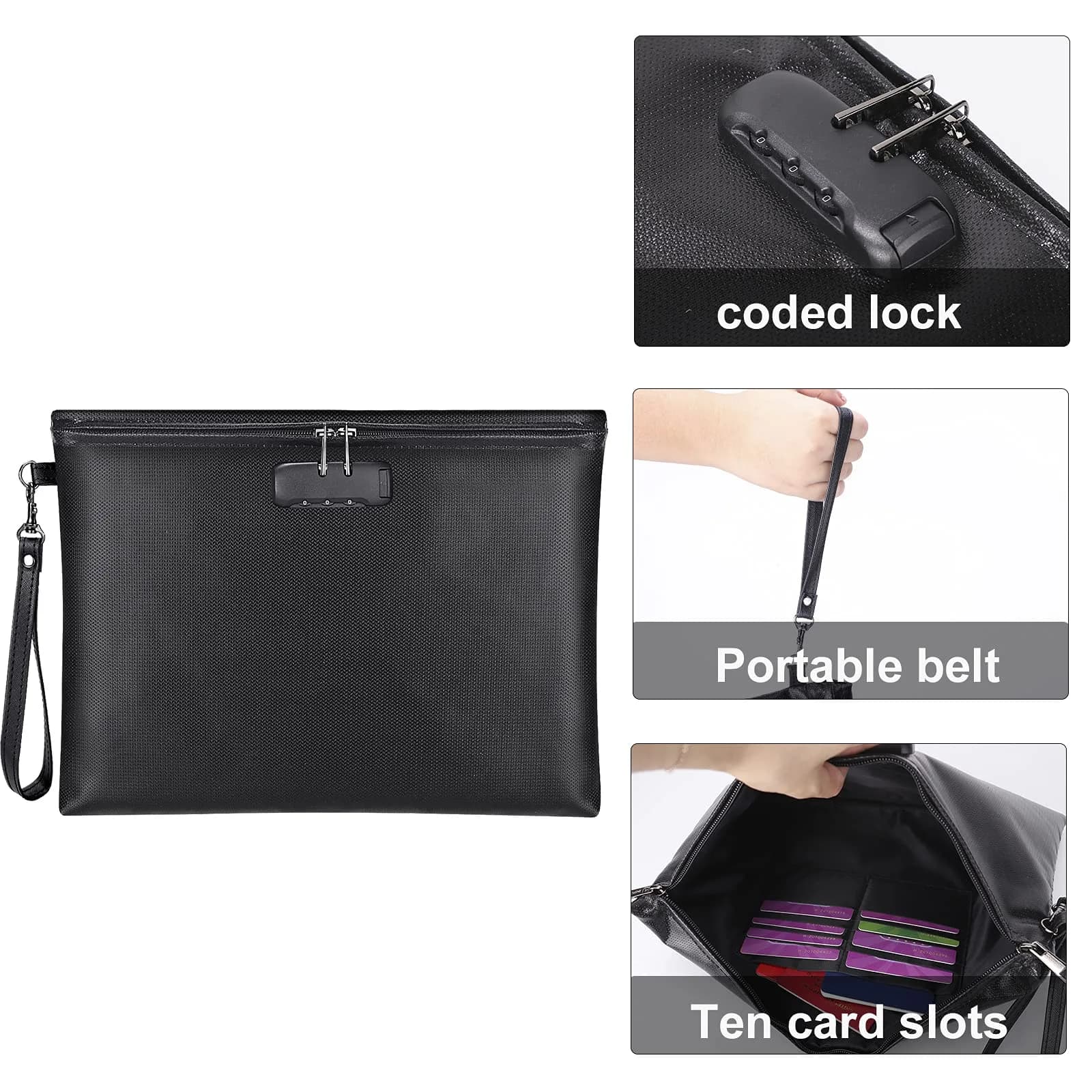 ZOOPIP Fireproof Document Bag with Lock, Waterproof Money Pouch 36.7cm x 25.9cm (14.3"x10.2") | SGS Certified Silicone Coated Fiberglass - view 4
