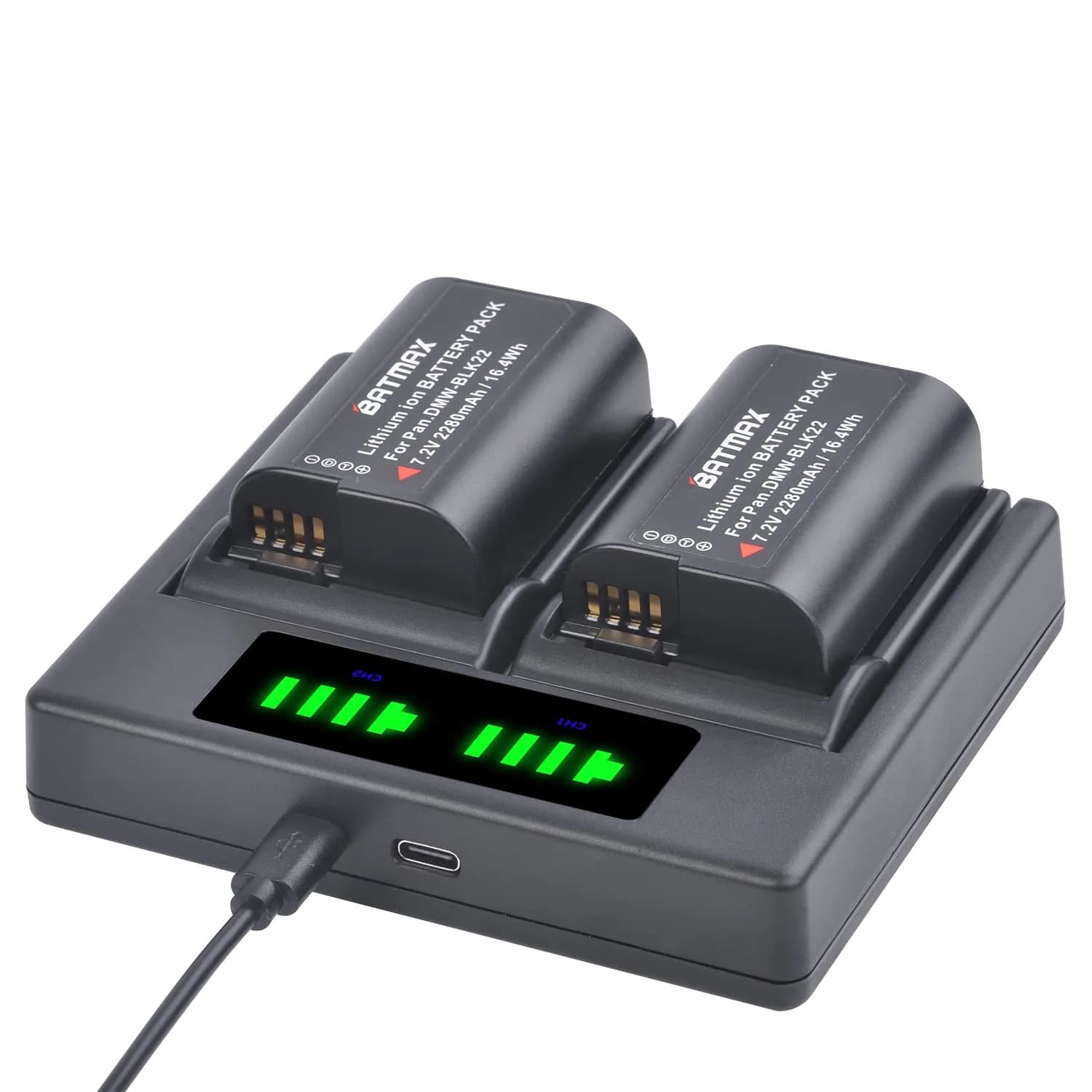 Batmax DMW-BLK22 Battery 2280mAh (7.2V) & Dual USB Charger Set | CE Certified for Panasonic Lumix DC-S5, GH6, GH5 II - main product image