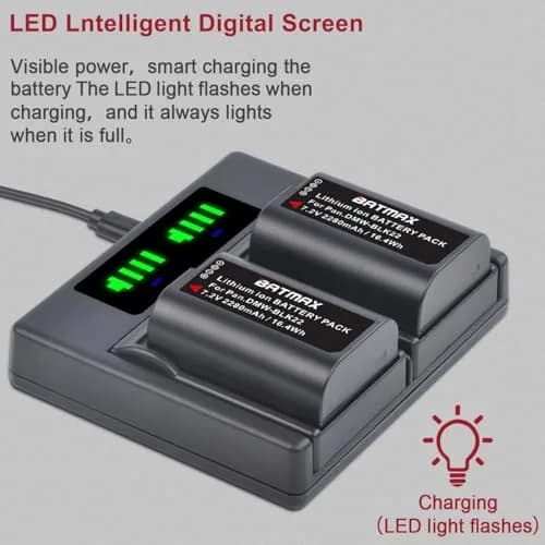 Batmax DMW-BLK22 Battery 2280mAh (7.2V) & Dual USB Charger Set | CE Certified for Panasonic Lumix DC-S5, GH6, GH5 II thumbnail 4