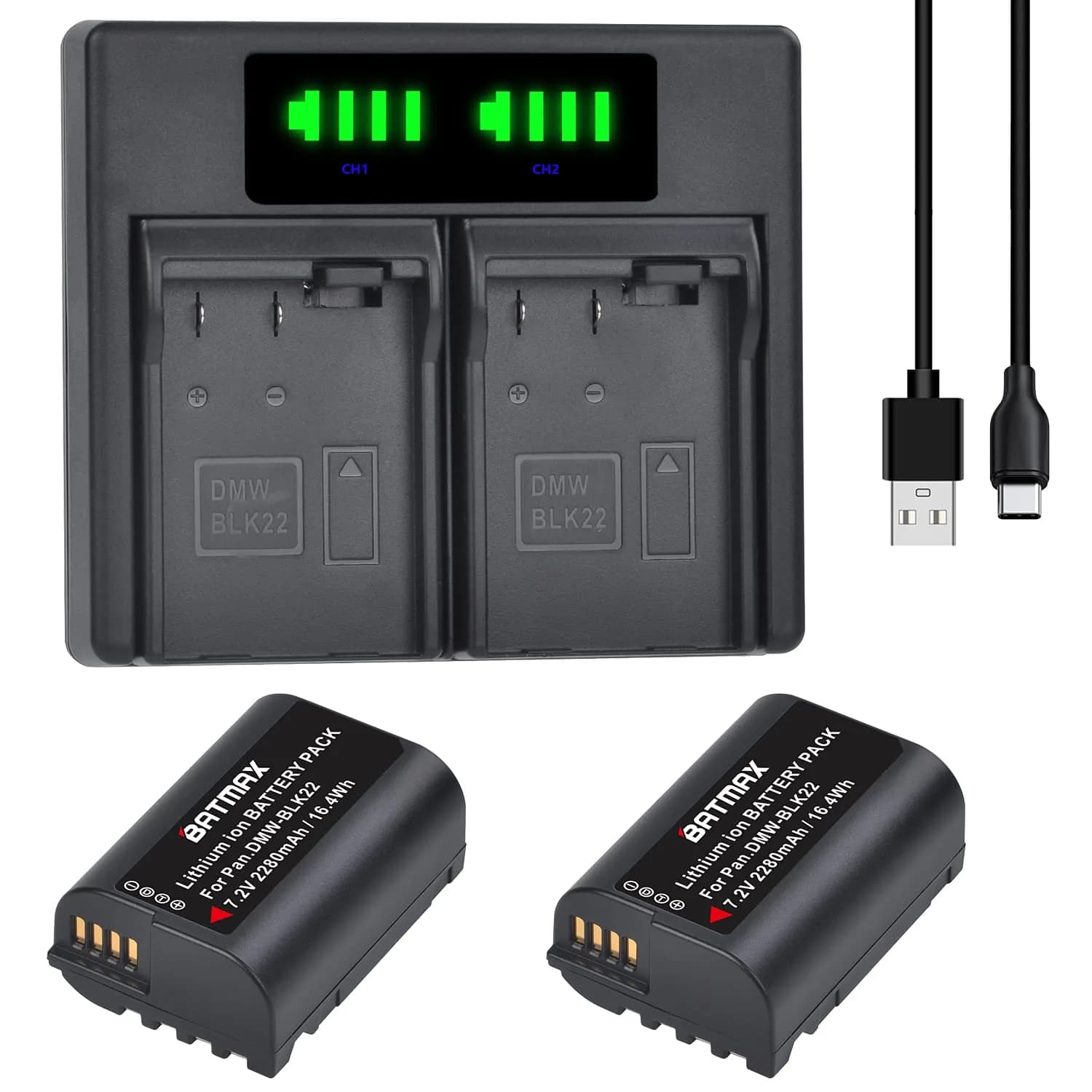 Batmax DMW-BLK22 Battery 2280mAh (7.2V) & Dual USB Charger Set | CE Certified for Panasonic Lumix DC-S5, GH6, GH5 II - view 8