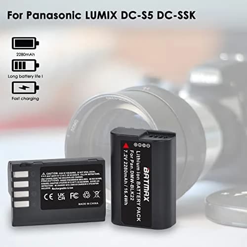Batmax DMW-BLK22 Battery 2280mAh (7.2V) & Dual USB Charger Set | CE Certified for Panasonic Lumix DC-S5, GH6, GH5 II thumbnail 3