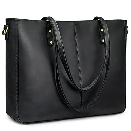 S-ZONE Genuine Leather Shoulder Tote Bag for Women Large Handbag Work Purse | Vintage Cowhide, Detachable Pouch thumbnail 1
