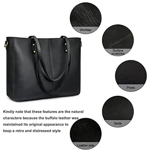 S-ZONE Genuine Leather Shoulder Tote Bag for Women Large Handbag Work Purse | Vintage Cowhide, Detachable Pouch thumbnail 7
