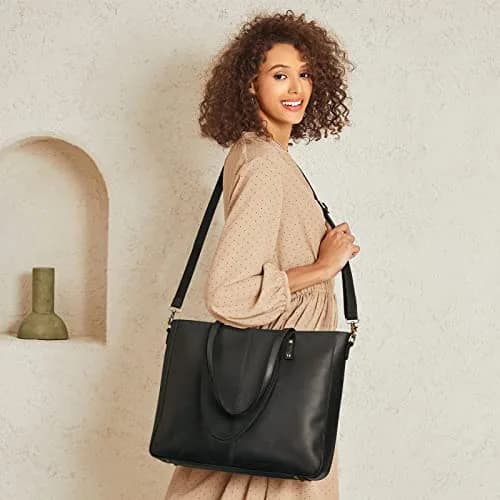 S-ZONE Genuine Leather Shoulder Tote Bag for Women Large Handbag Work Purse | Vintage Cowhide, Detachable Pouch thumbnail 2