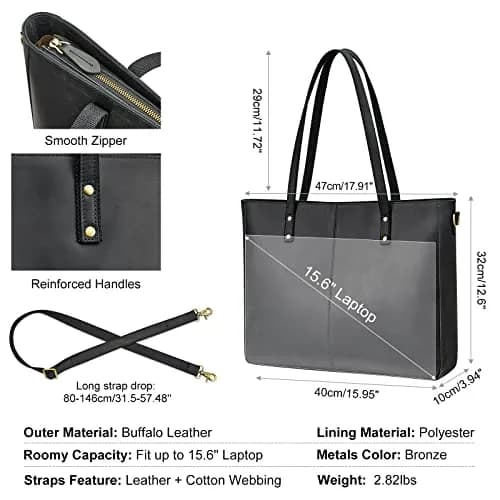 S-ZONE Genuine Leather Shoulder Tote Bag for Women Large Handbag Work Purse | Vintage Cowhide, Detachable Pouch thumbnail 3