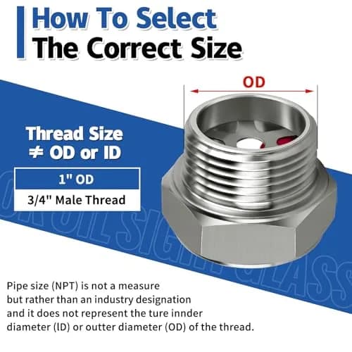 Boltigen 3/4" NPT Male Hex Head Stainless Steel Oil Sight Glass Liquid Level Gauge | 800 PSI Pressure Rated thumbnail 2