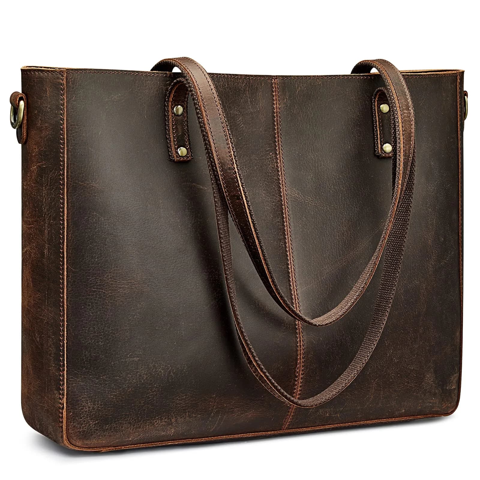 S-ZONE Genuine Leather Shoulder Tote Bag for Women Large Handbag Work Purse | Vintage Cowhide, 15.6" Laptop Fit