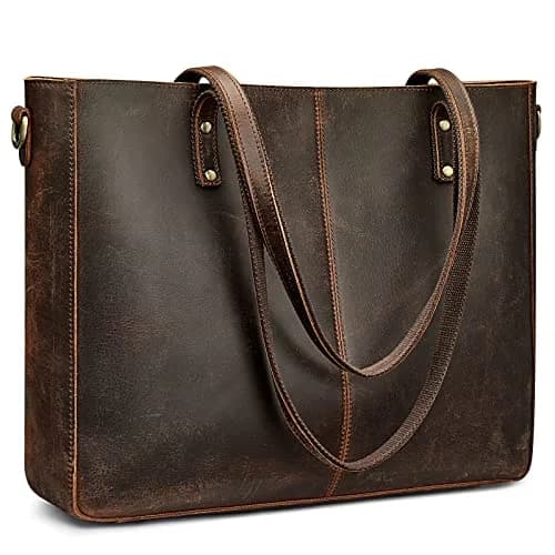 S-ZONE Genuine Leather Shoulder Tote Bag for Women Large Handbag Work Purse | Vintage Cowhide, 15.6" Laptop Fit thumbnail 1