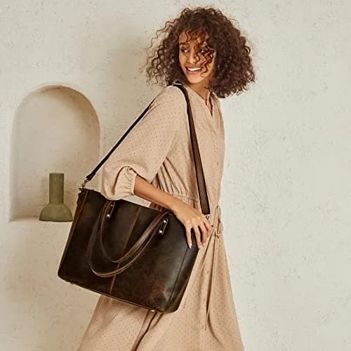 S-ZONE Genuine Leather Shoulder Tote Bag for Women Large Handbag Work Purse | Vintage Cowhide, 15.6" Laptop Fit thumbnail 2