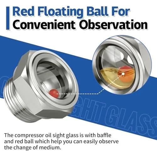 Boltigen 1'' NPT Stainless Steel Oil Sight Glass Liquid Level Gauge | Hex Head Indicator Window for Air Compressors & Hydraulic Tanks thumbnail 6