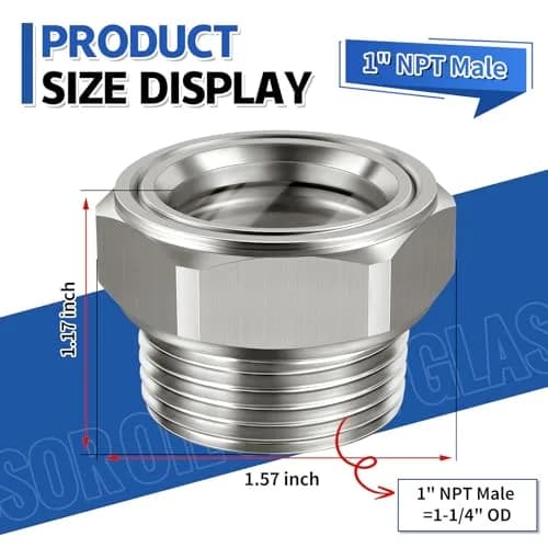 Boltigen 1'' NPT Stainless Steel Oil Sight Glass Liquid Level Gauge | Hex Head Indicator Window for Air Compressors & Hydraulic Tanks thumbnail 3