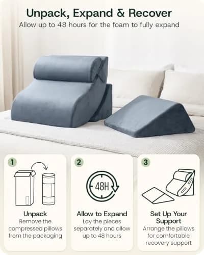 Lunix LX5 4pc Orthopedic Bed Wedge Pillow Set for Abdominal Surgery Recovery | Semi-Upright Position Support thumbnail 7
