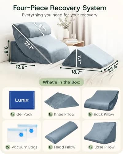 Lunix LX5 4pc Orthopedic Bed Wedge Pillow Set for Abdominal Surgery Recovery | Semi-Upright Position Support thumbnail 3