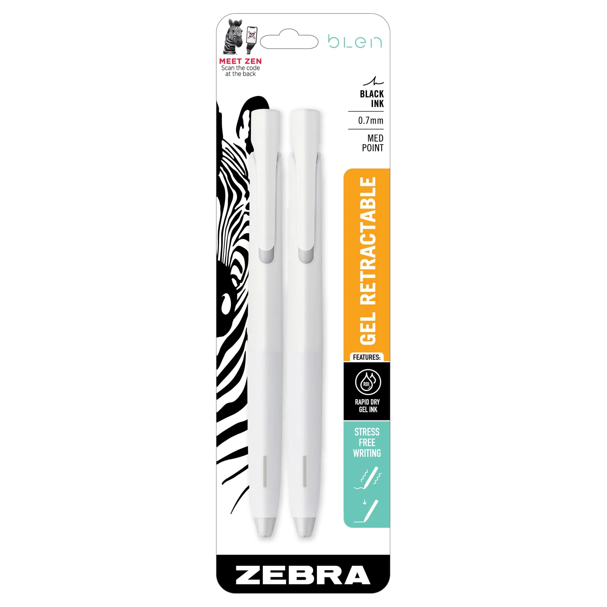 Zebra Pen bLen Retractable Gel Pen, Black Ink, 0.7mm, 2-Pack | Smooth Writing for Focus — Black A