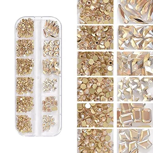 WOKOTO Champagne & Red Nail Rhinestones Set with Tools | Flat Back Glass Crystals for Acrylic Nails (2 Boxes + Tools) thumbnail 4