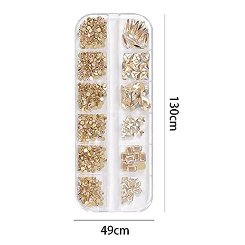 WOKOTO Champagne & Red Nail Rhinestones Set with Tools | Flat Back Glass Crystals for Acrylic Nails (2 Boxes + Tools) thumbnail 2